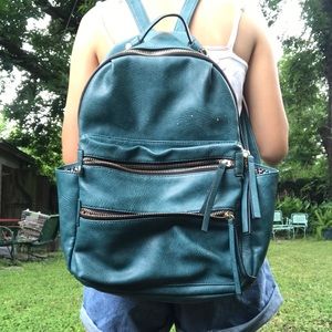 Faux leather blue backpack